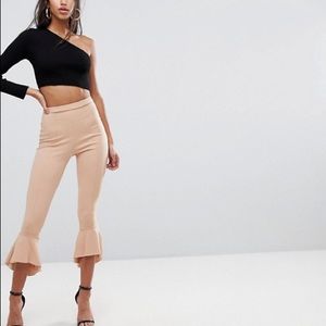 Ponte Ruffle Flare Pant in Beige by Missguided